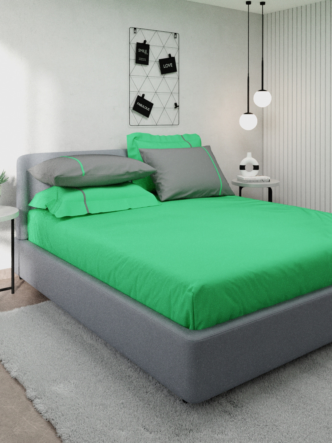 

Stoa Paris Green & Grey Solid 144 TC Cotton King Bedsheet With 4 Pillow Covers