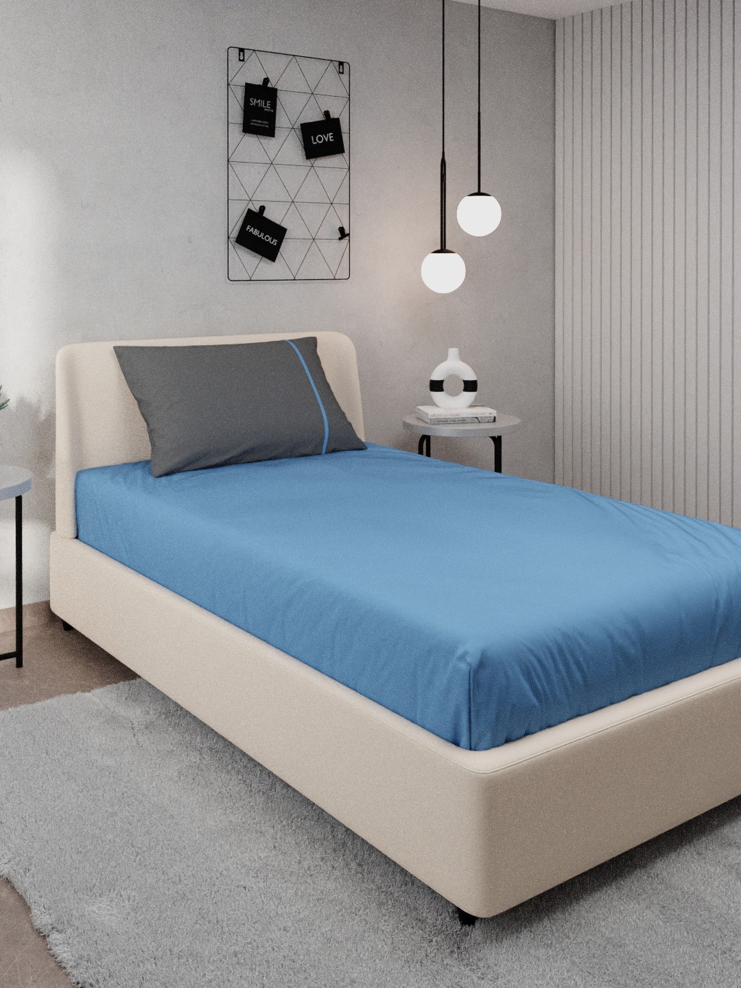 

Stoa Paris Colours Collection Cotton 144 TC Blue & Grey Single Bedsheet With 1 Pillow Cover