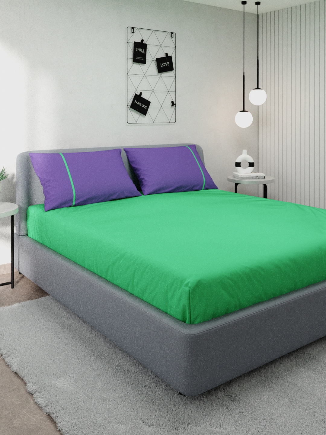 

Stoa Paris Green & Purple Solid 144 TC Pure Cotton Queen Bedsheet With 2 Pillow Covers