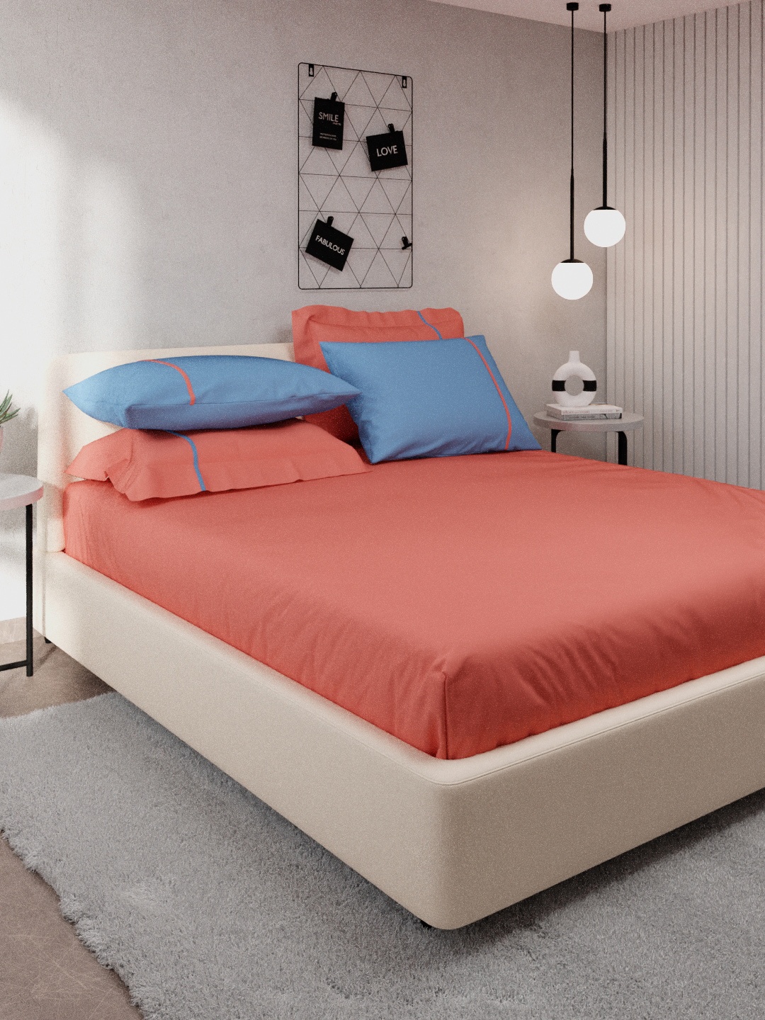 

Stoa Paris Colours Collection Coral & Blue 144 TC King Bedsheet with 4 Pillow Covers
