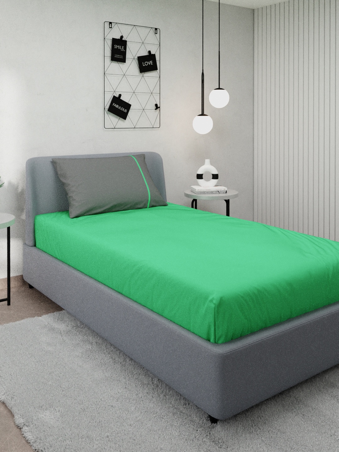 

Stoa Paris Colours Collection Cotton 144 TC Green & Grey Single Bedsheet With 1 Pillow Cover
