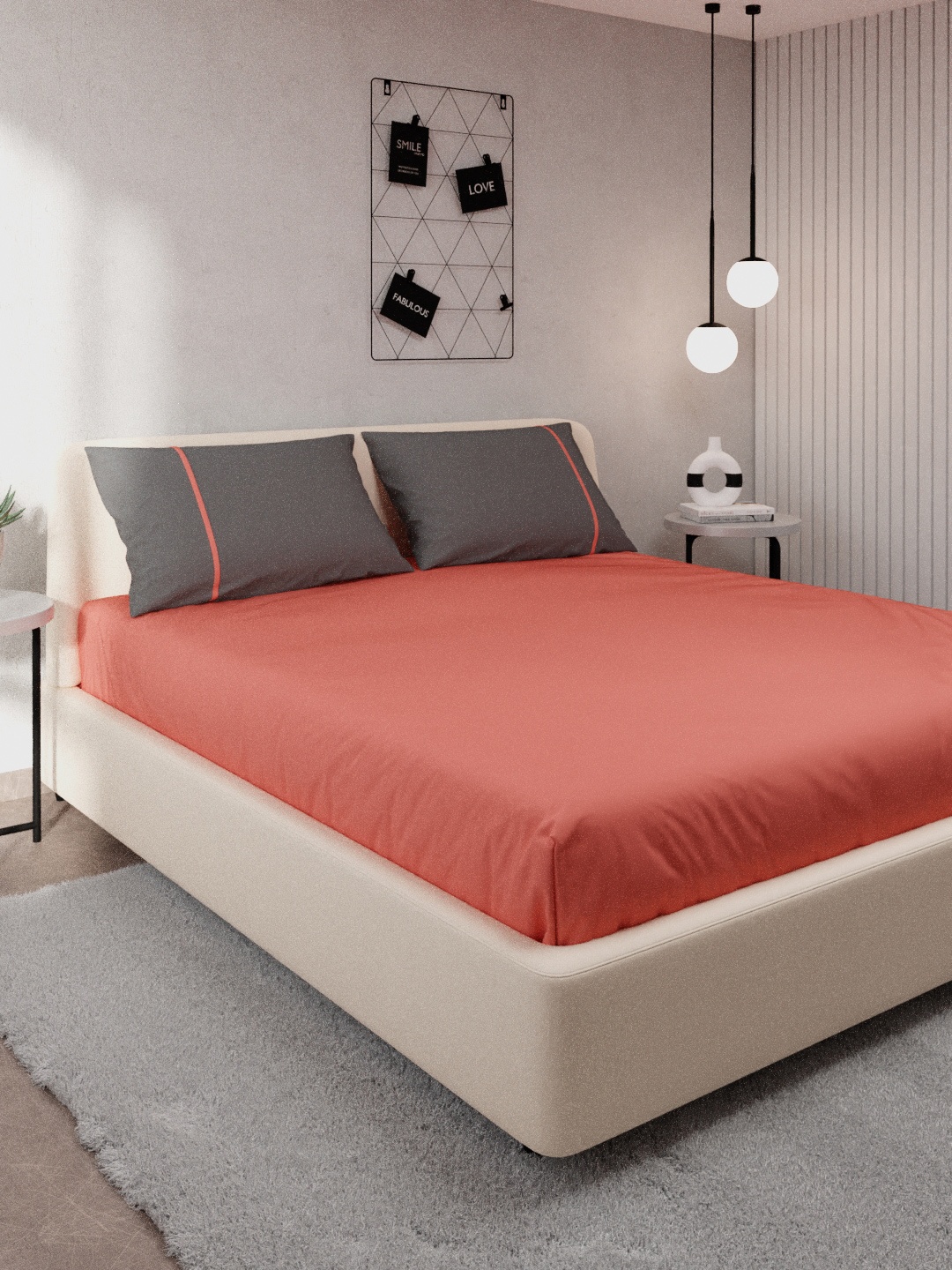 

Stoa Paris Peach & Grey Solid 144 TC Cotton Queen Bedsheet With 2 Pillow Covers