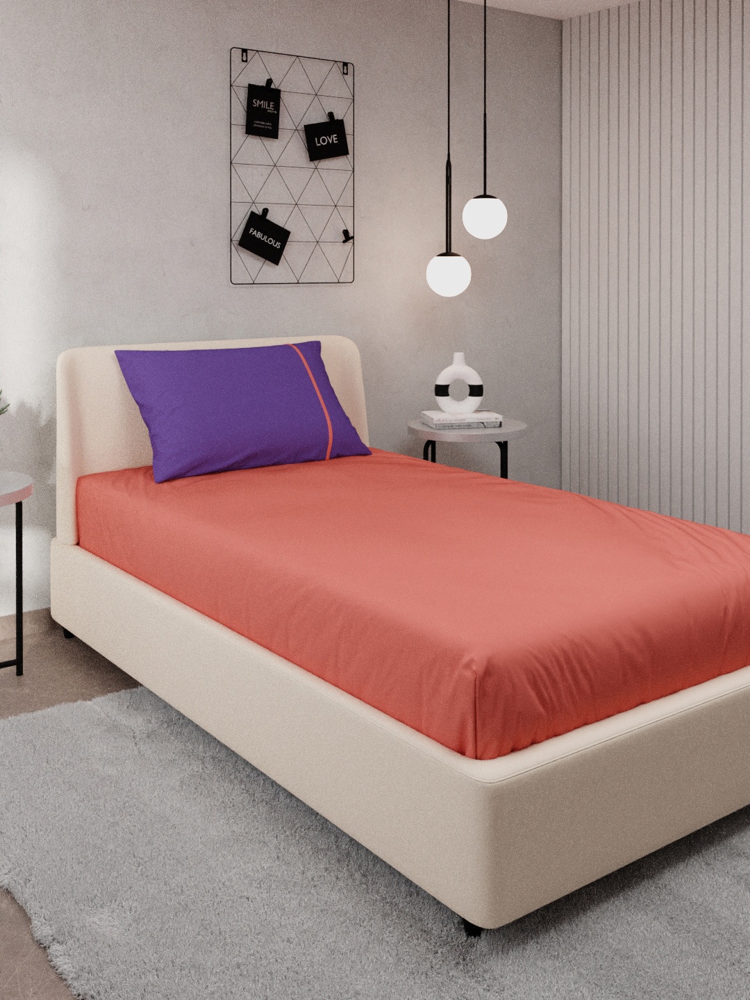 

Stoa Paris Peach & Purple Solid 144 TC Cotton Single Bedsheet With 1 Pillow Cover