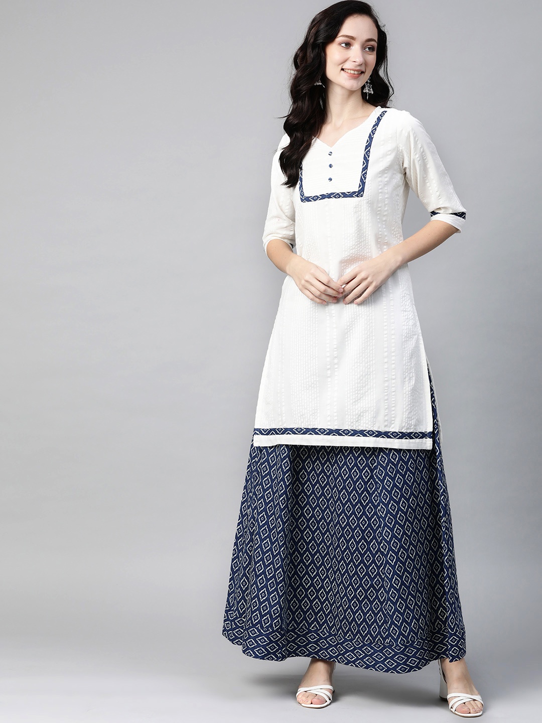 

Readiprint Fashions Women Navy Blue Regular Pure Cotton Kurta with Skirt