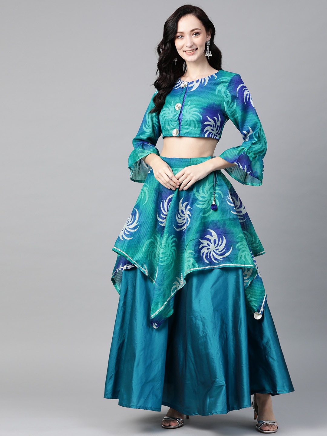 

Readiprint Fashions Teal & Green Printed Ready to Wear Lehenga & Choli