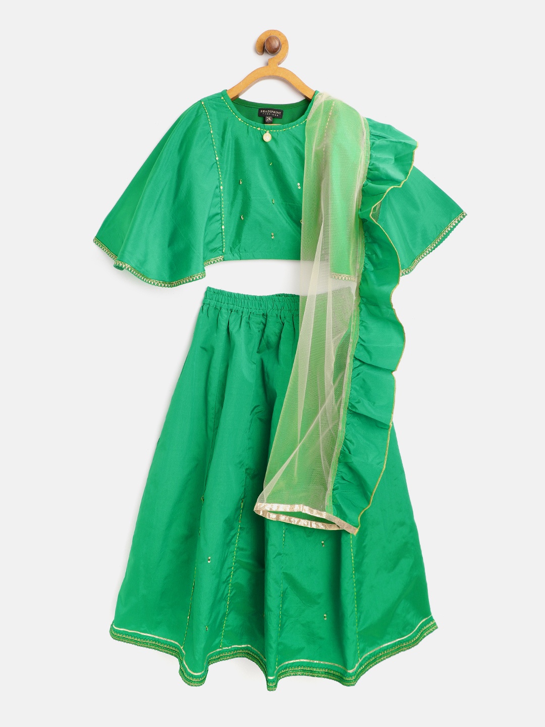 

Readiprint Girls Green Ready to Wear Solid Lehenga & Blouse With Dupatta
