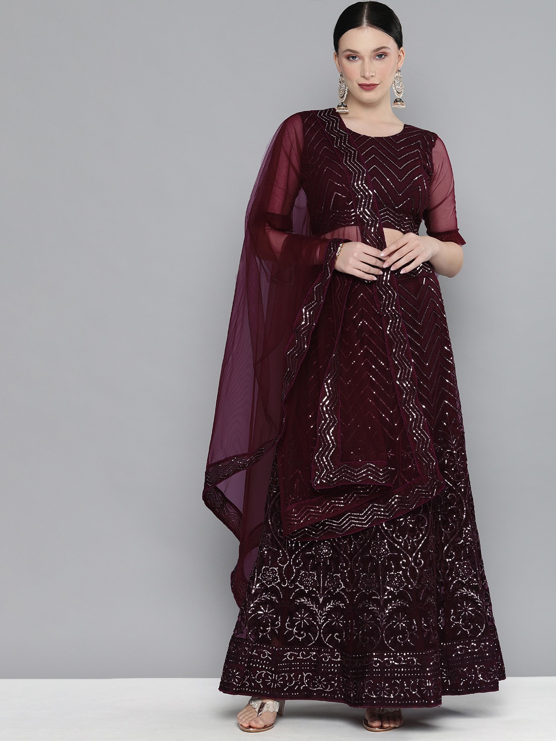 

Kvsfab Magenta Embellished Semi-Stitched Lehenga & Unstitched Blouse With Dupatta