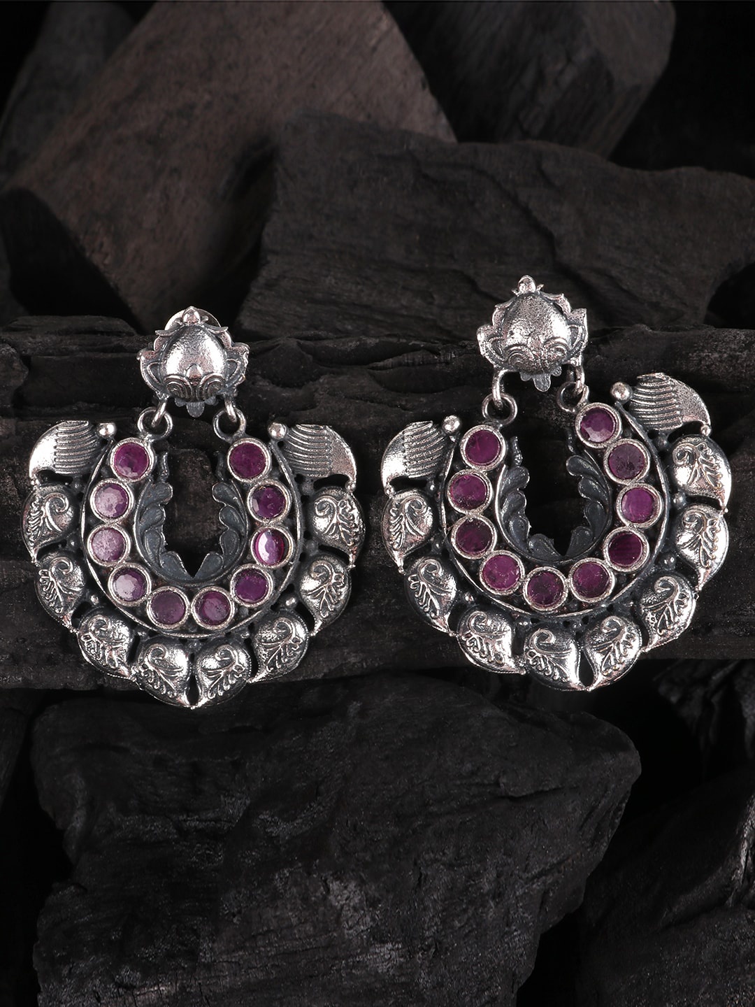 

JEWELS GEHNA Silver-Toned & Silver-Plated Contemporary Chandbalis Earrings