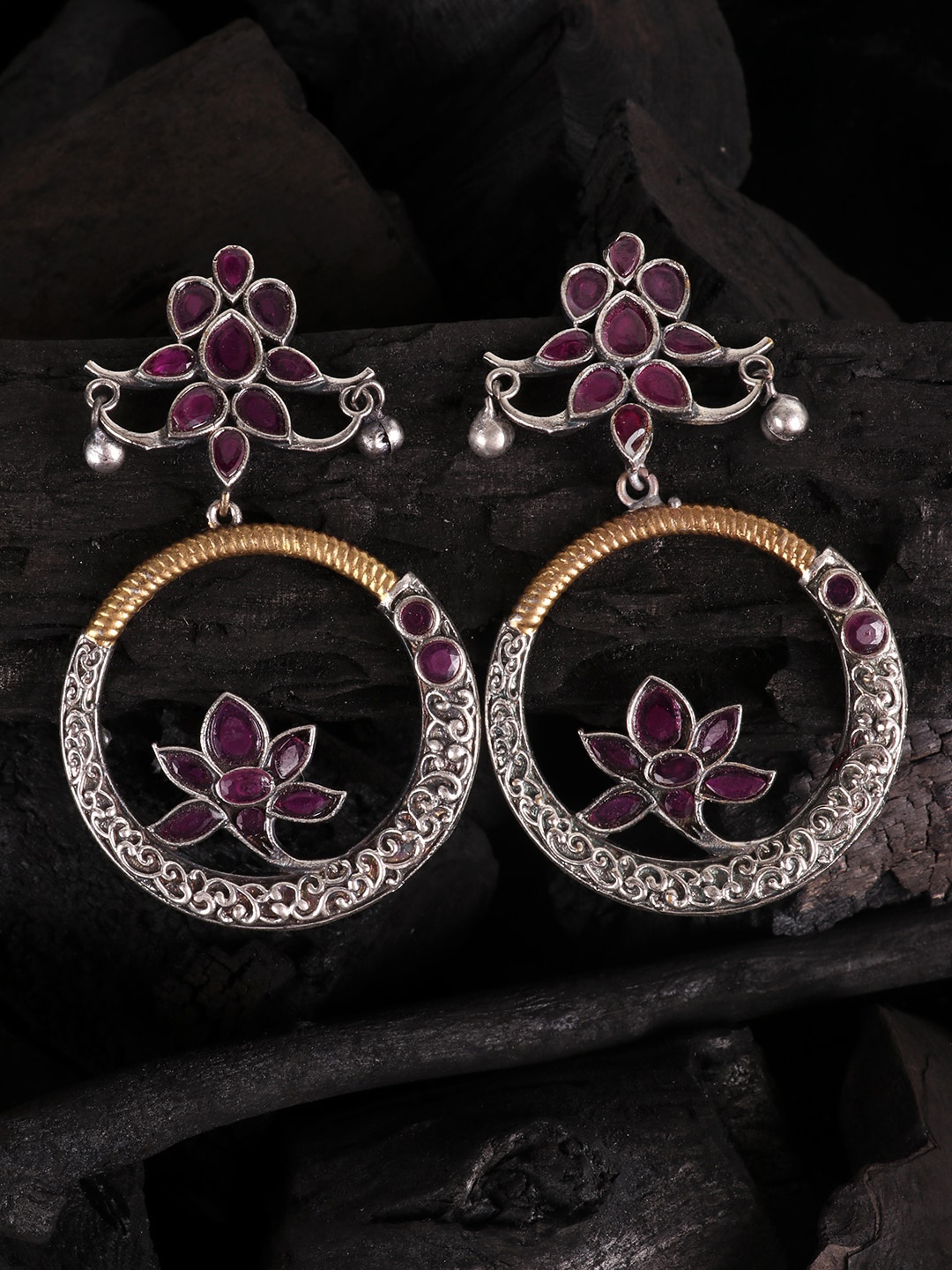 

JEWELS GEHNA Silver-Toned Oxidized Contemporary Drop Earrings