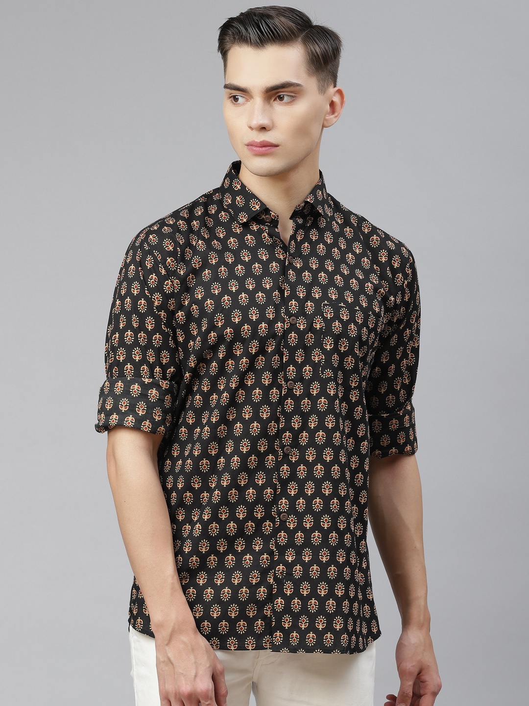MILLENNIAL MEN Black Comfort Floral Opaque Printed Casual Shirt
