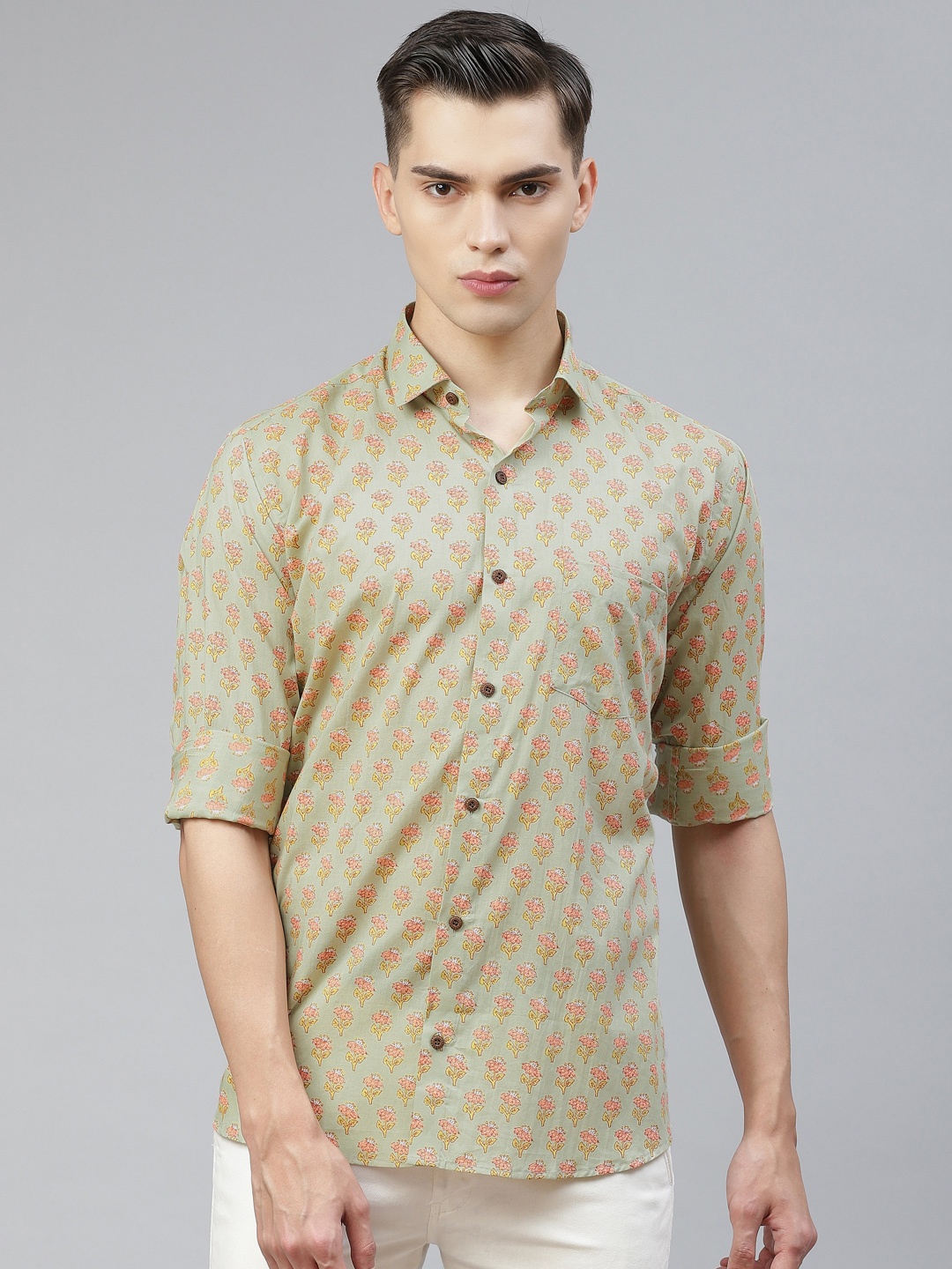 

MILLENNIAL MEN Green Comfort Floral Opaque Printed Casual Shirt