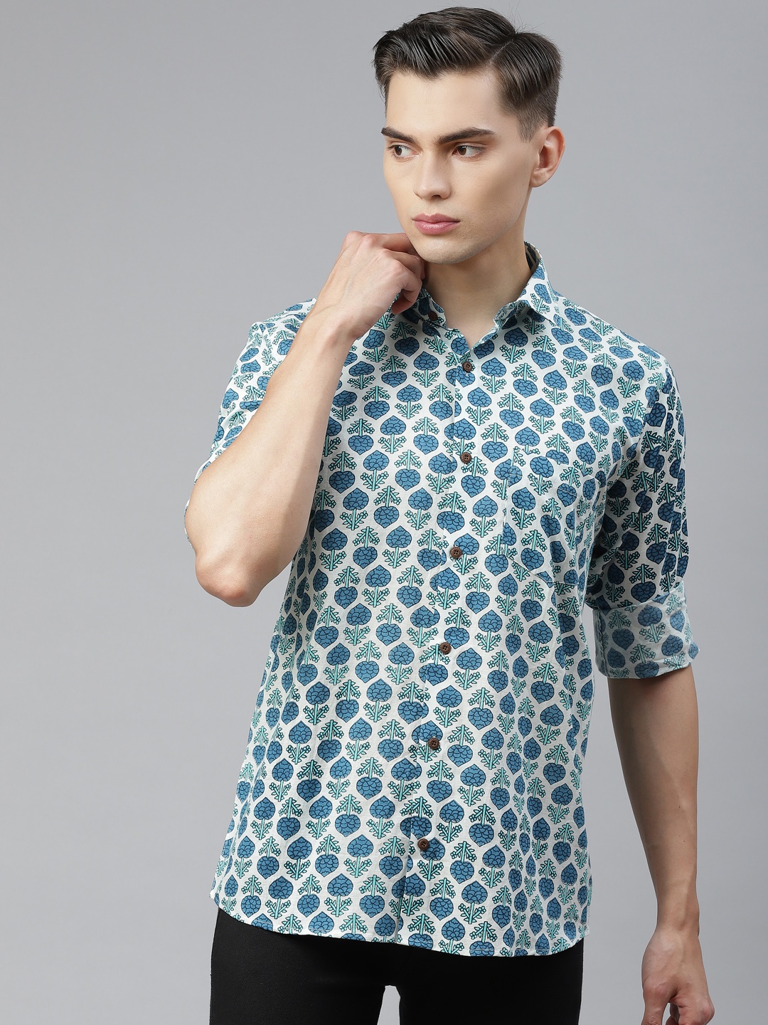 

MILLENNIAL MEN White Comfort Floral Opaque Printed Casual Shirt