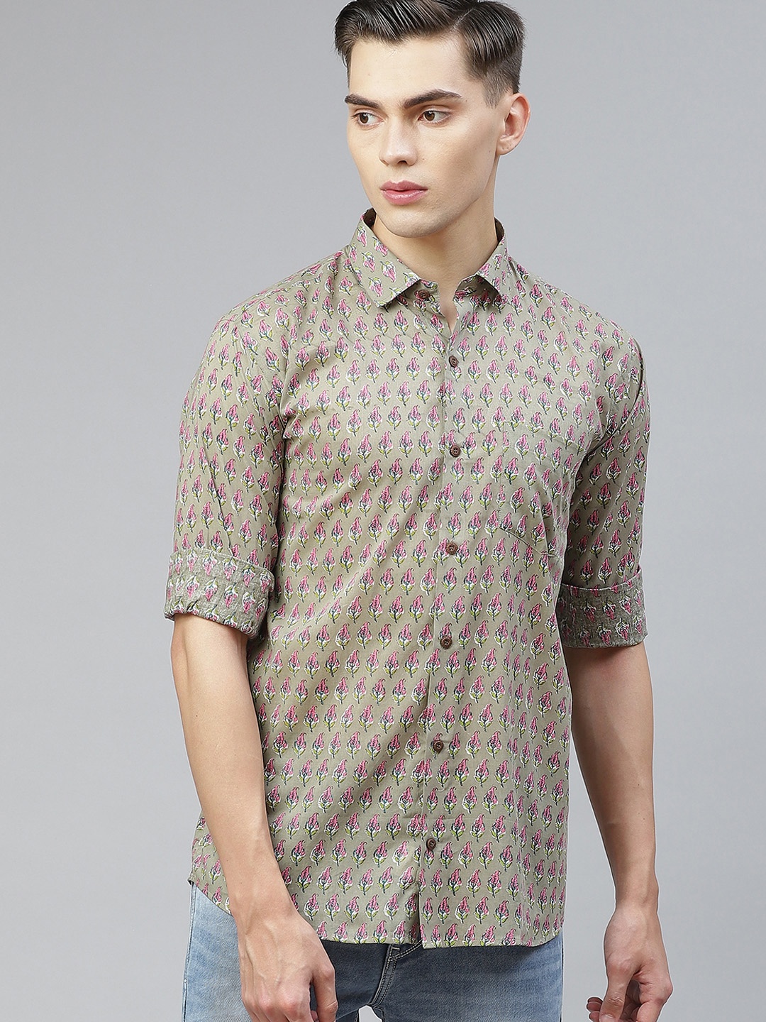 

MILLENNIAL MEN Grey Comfort Floral Opaque Printed Casual Shirt