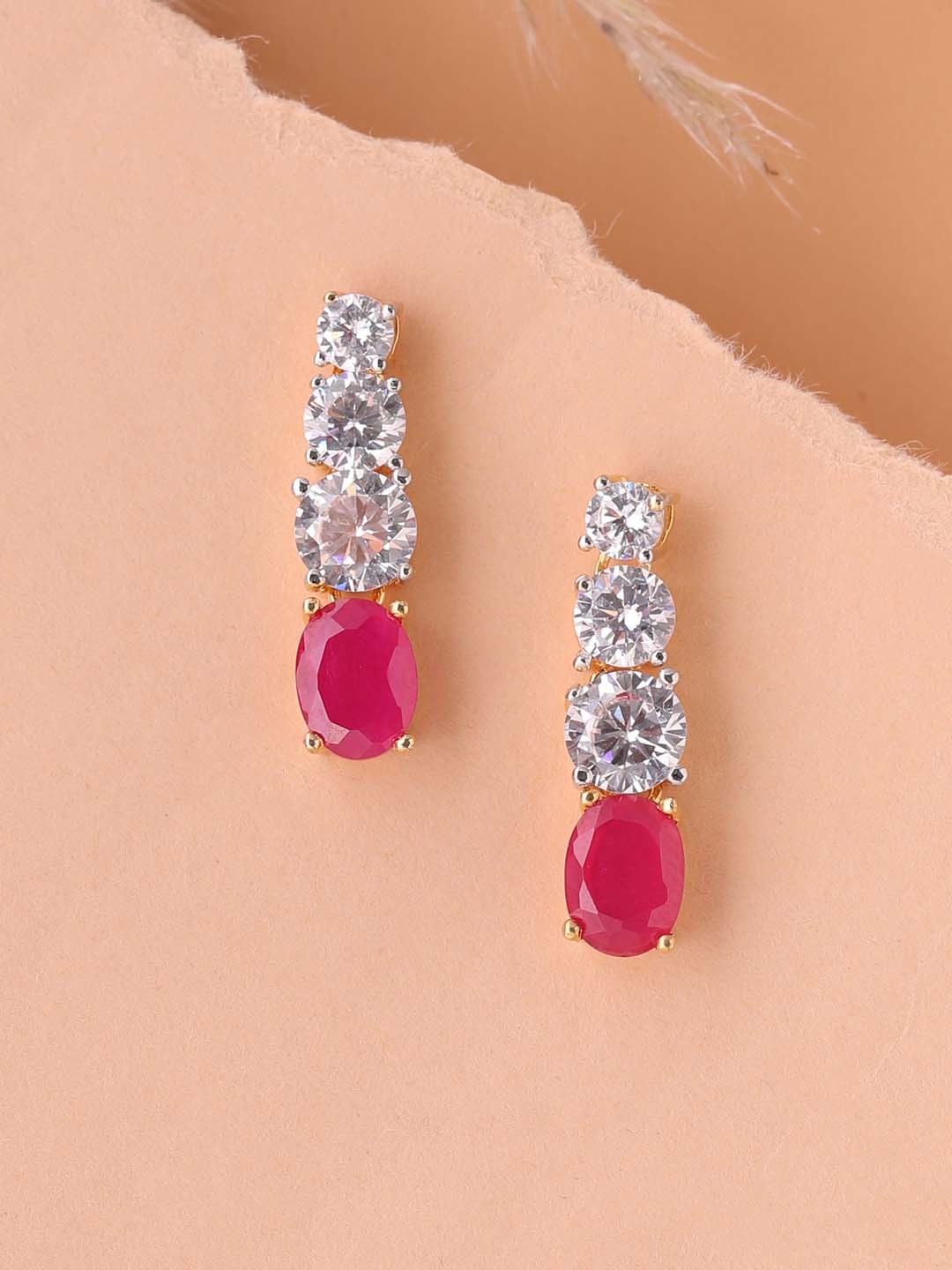 

Tistabene Pink & Gold-Toned Contemporary Drop Earrings