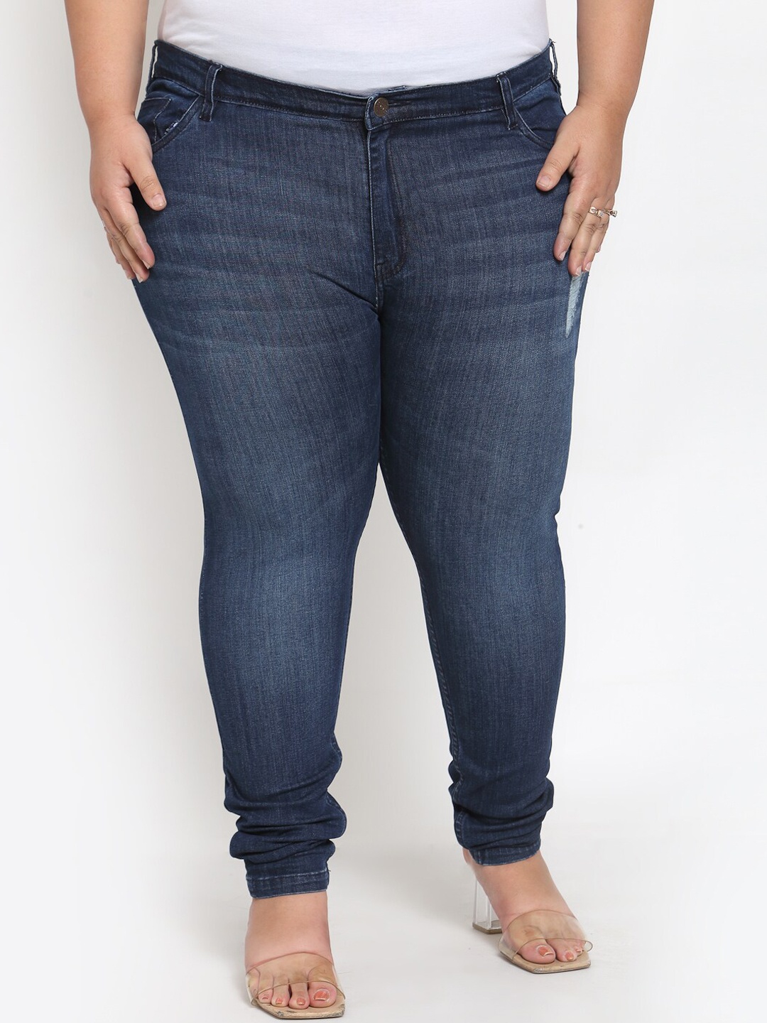 

plusS Women Blue Low Distress Light Fade Jeans
