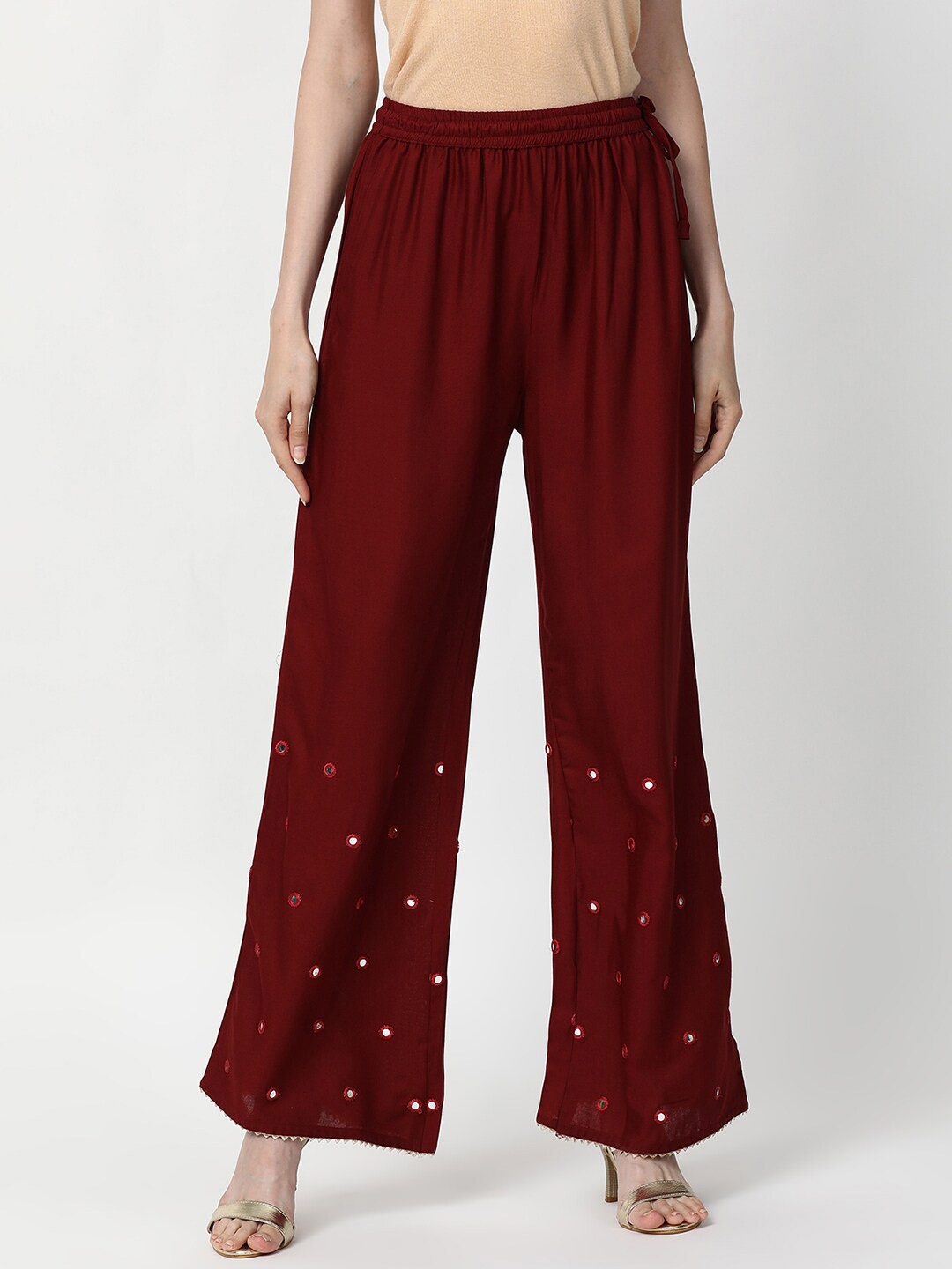 

V2 Value & Variety Women Maroon Embellished Knitted Ethnic Palazzos