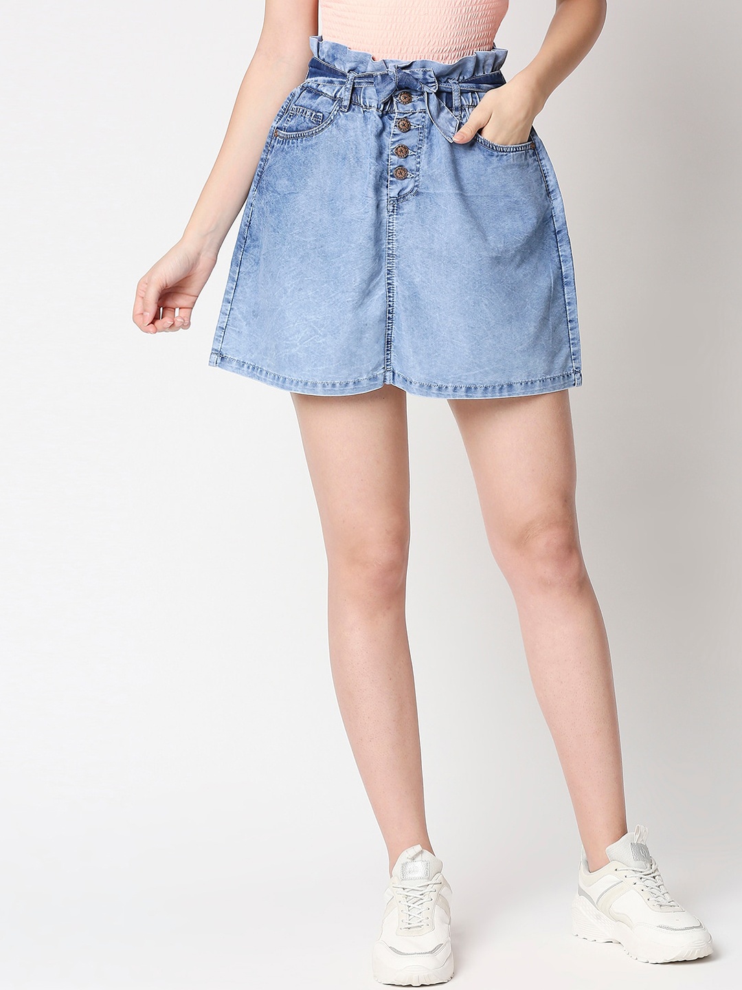 

High Star Women Blue Washed A-Line Mini Denim Skirt