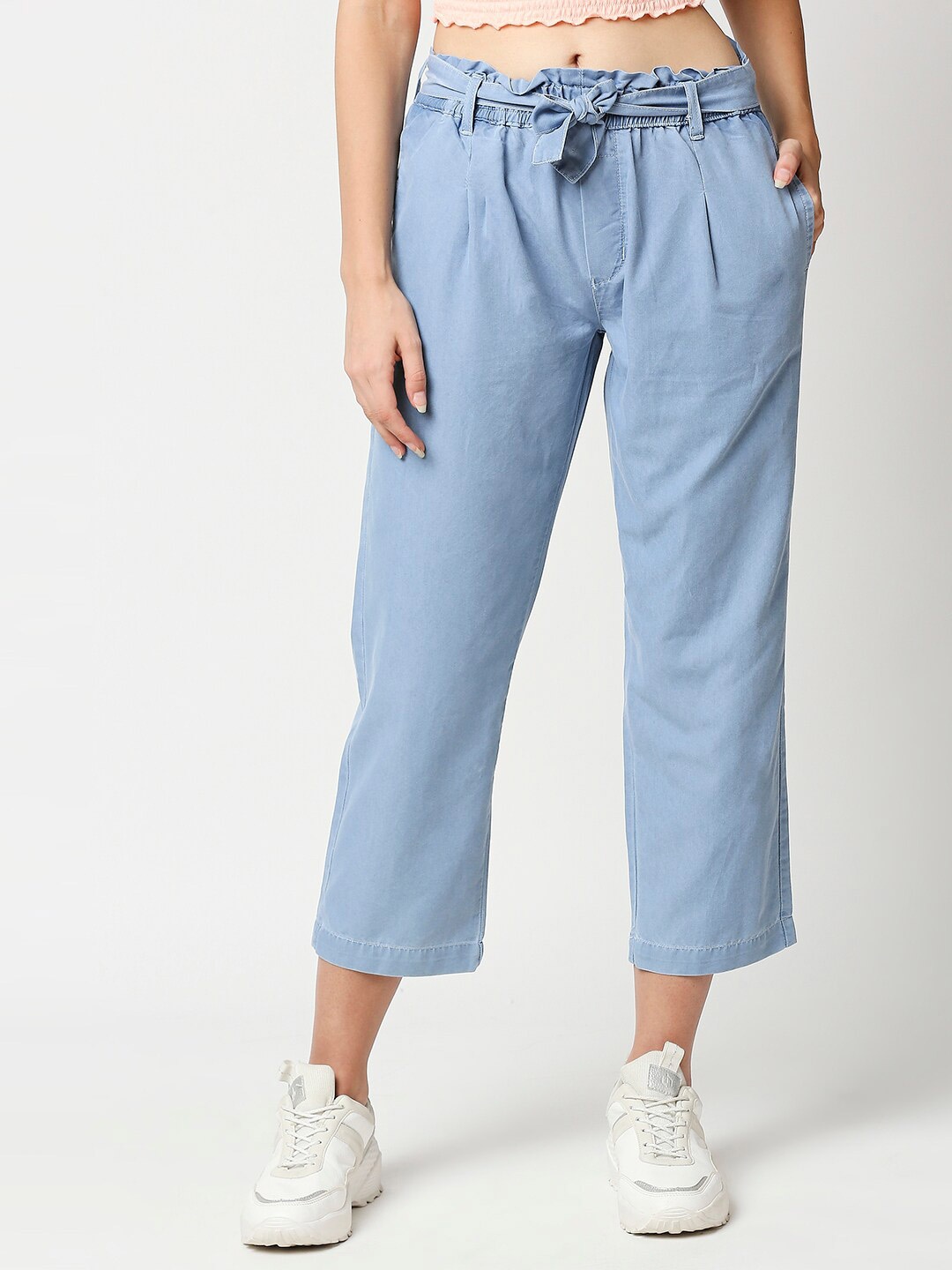 

High Star Women Blue Cropped Palazzos