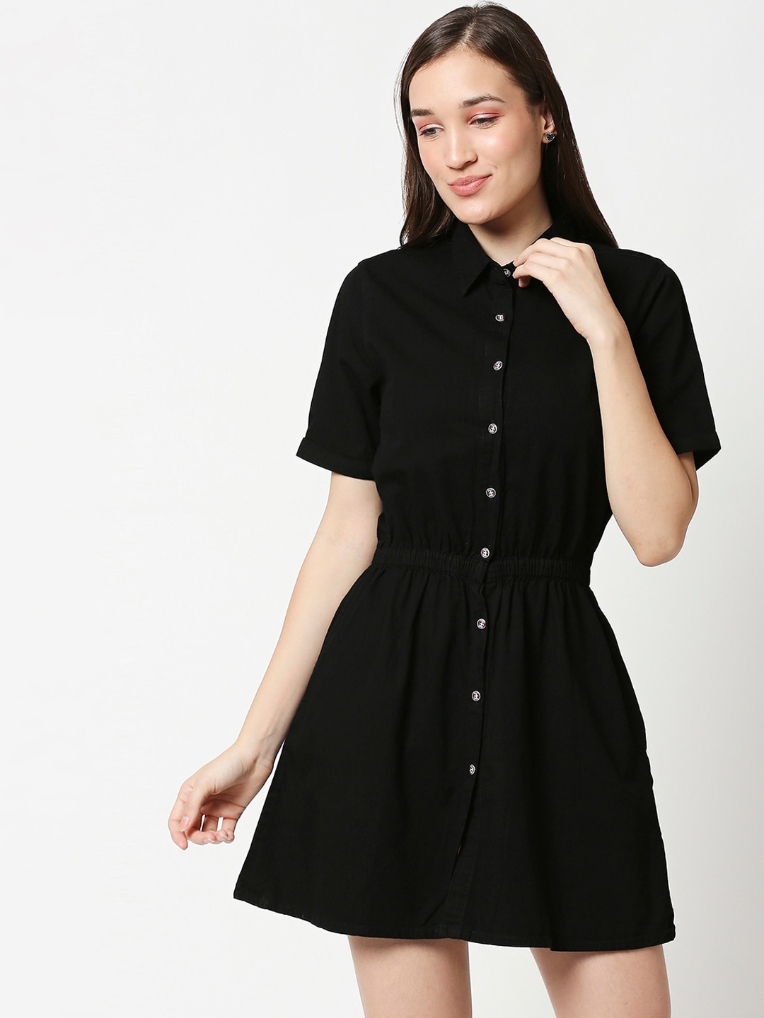 

High Star Black Denim Shirt Mini Dress
