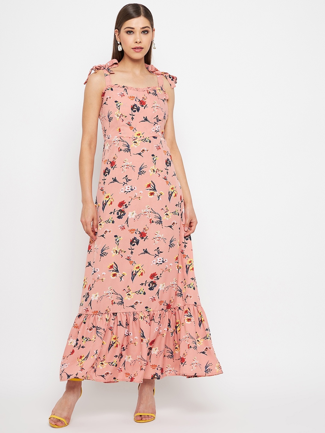 

PURYS Women Attractive Peach Floral Dress