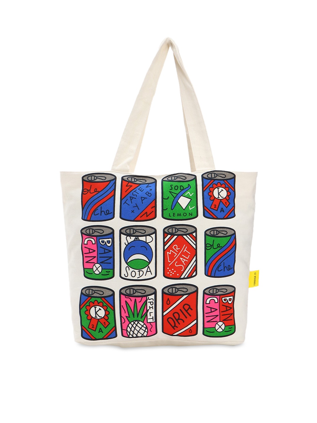 

FOREVER 21 Off White & Blue Printed Shopper Tote Bag