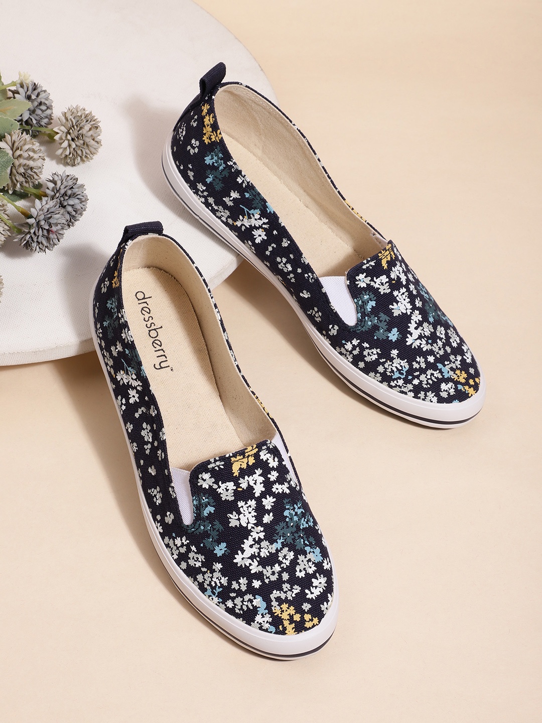 

DressBerry Women Navy Blue Floral Printed Slip-On Sneakers