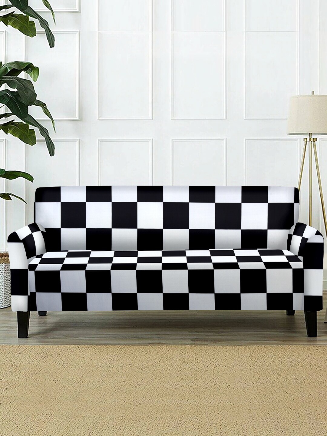 

Cortina Black & White Printed 3-Seater Stretchable Non-Slip Sofa Slipcover