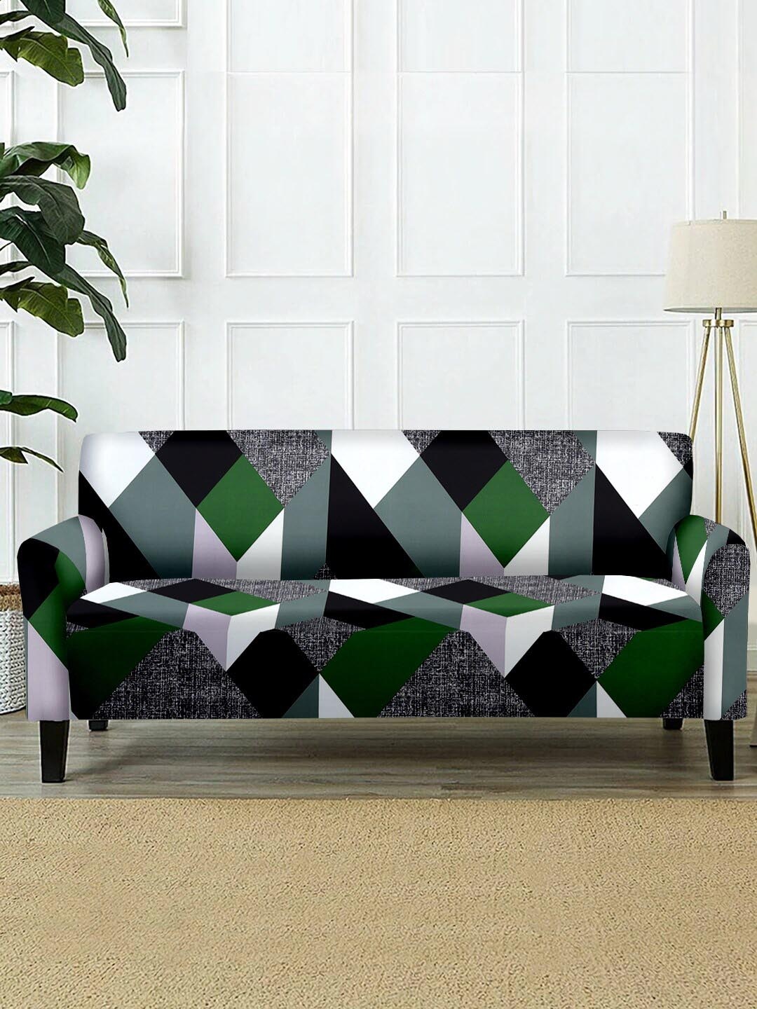 

Cortina Green & Grey Printed Three Seater Sofa Cover
