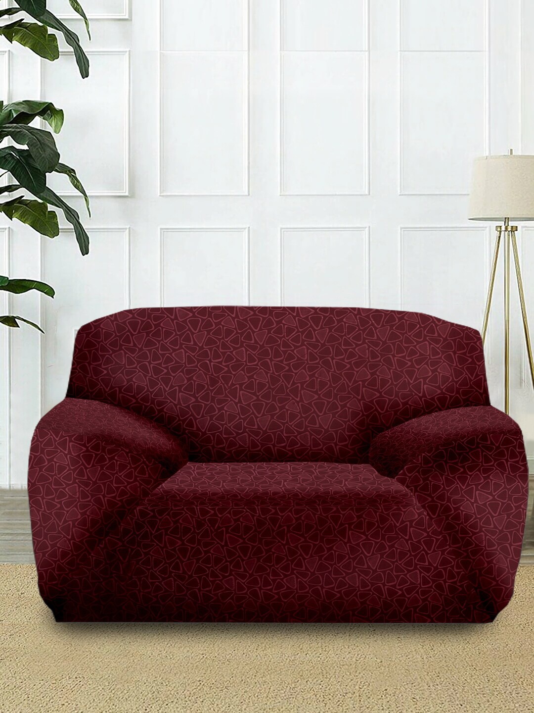 

Cortina Embossed Polyester 1 Seater Stretchable Non-Slip Sofa Cover, Maroon