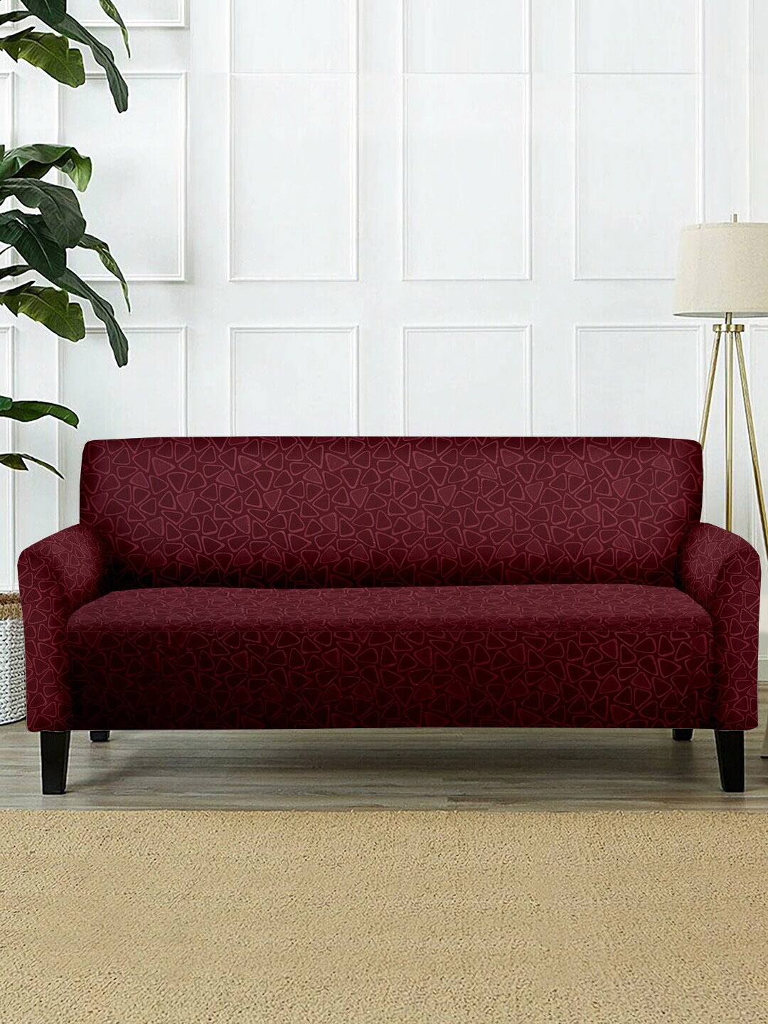 

Cortina Maroon Emboss Printed 3-Seater Stretchable Non-Slip Sofa Slipcover