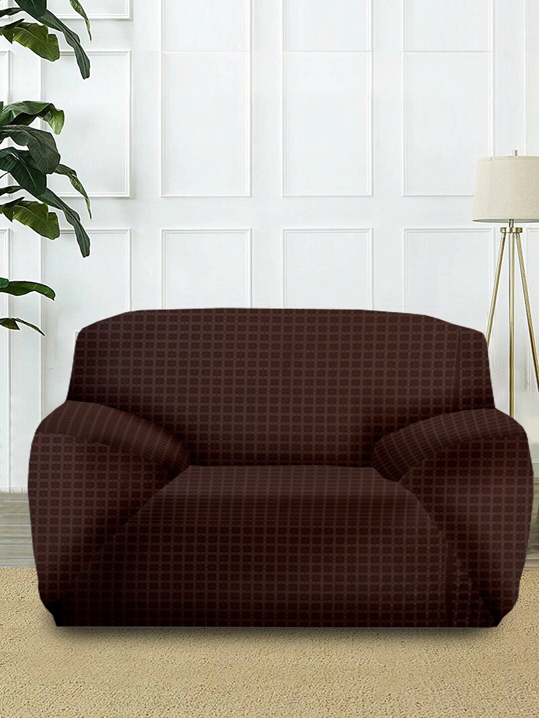 

Cortina Brown Printed 1-Seater Super-Stretchable Non-Slip Sofa Slipcover