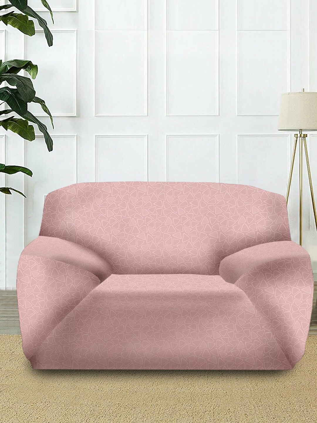 

Cortina Pink Geometric Printed 1-Seater Sofa Cover