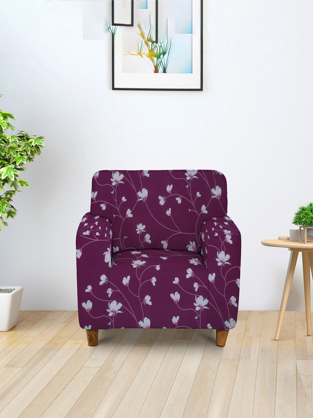 

Cortina Purple & White Floral Printed Single-Seater Sofa Cover