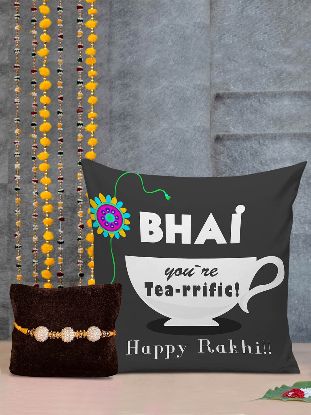 

TIED RIBBONS Rakhi with Printed Cushion Combo Gift Set, Multi