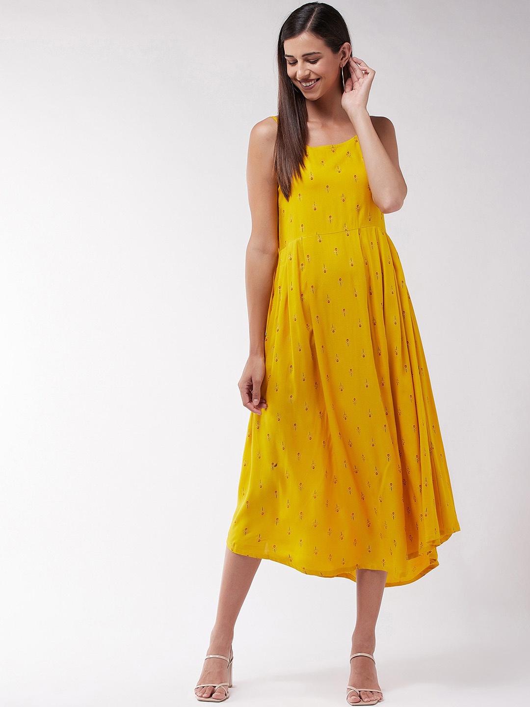 

InWeave Yellow Strap Sleeve Midi Dress
