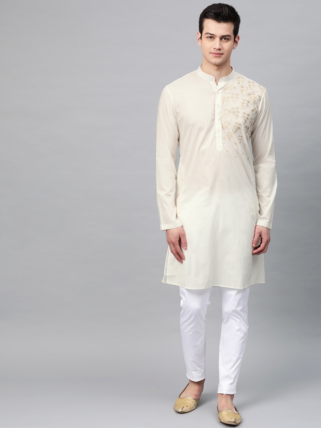 

See Designs Men Off White Embroidered Straight Kurta