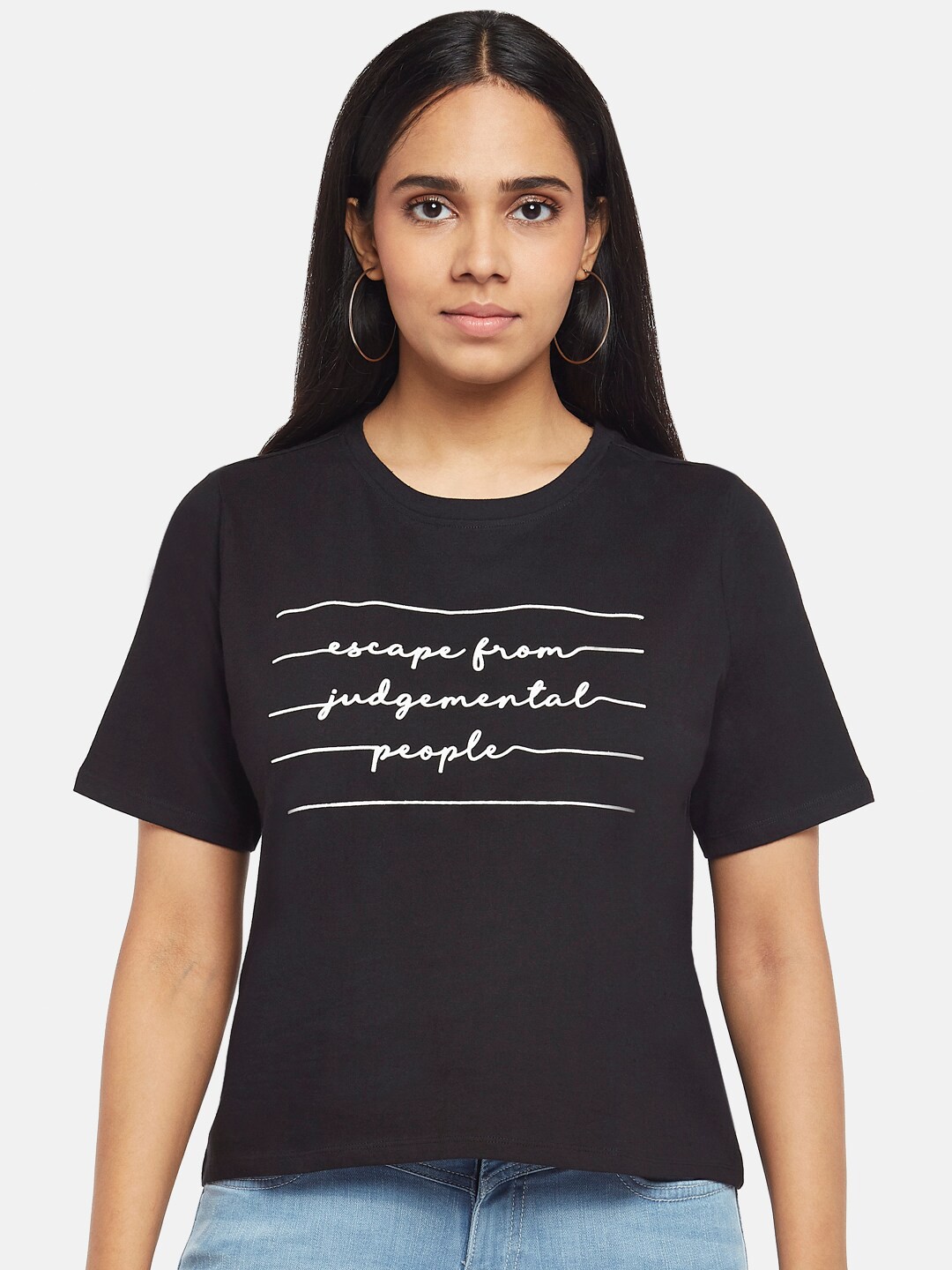 

People Women Black Typography Printed T-shirt
