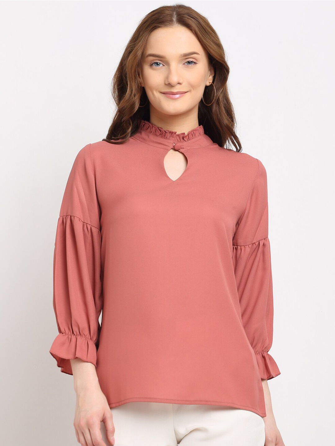 

La Zoire Women Pink Keyhole Neck Georgette Regular Top