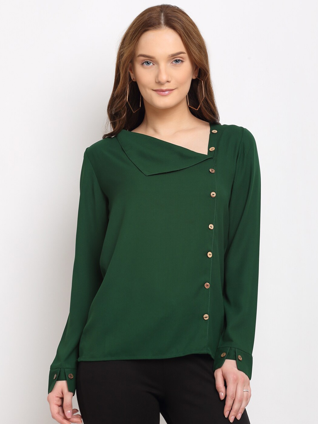 

La Zoire Women Green Solid Georgette Regular Top