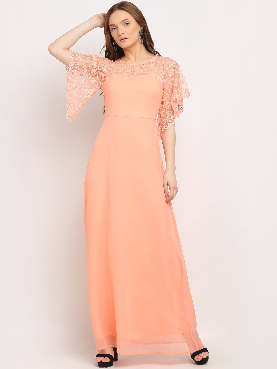 

La Zoire Women Peach-Coloured Georgette Maxi Dress