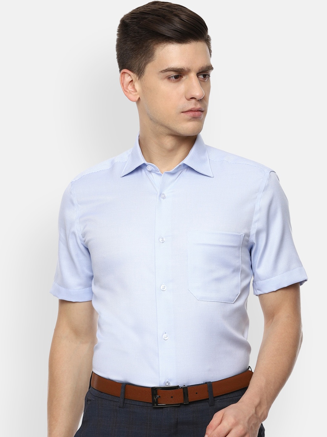 

Louis Philippe Permapress Men Blue Opaque Striped Casual Shirt
