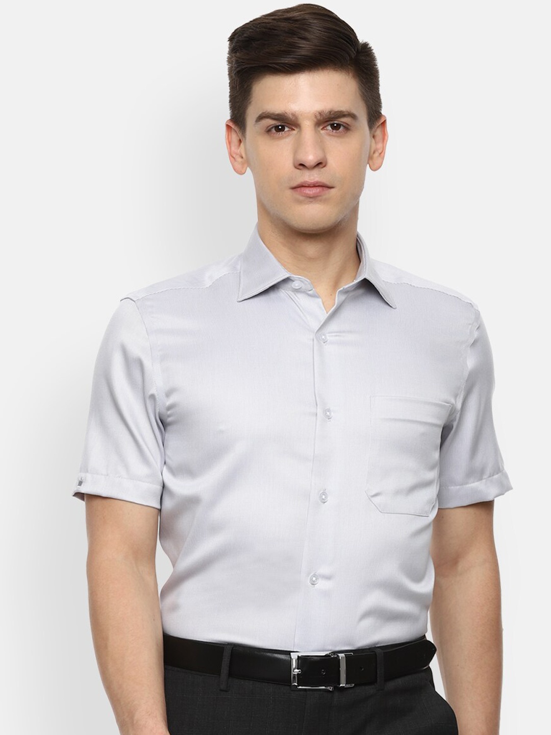 

Louis Philippe Permapress Men Grey Opaque Casual Shirt