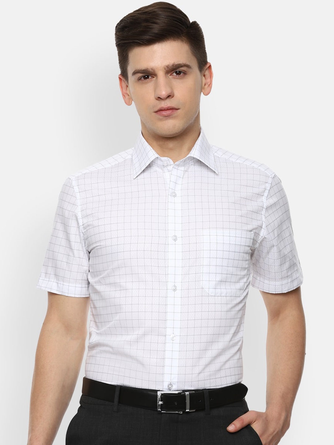 

Louis Philippe Men White Grid Tattersall Checks Opaque Checked Casual Shirt