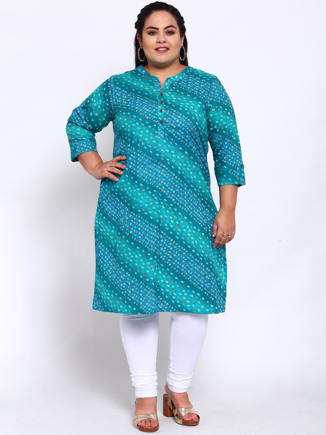 

plusS Women Blue & Green Bandhani Printed Kurta