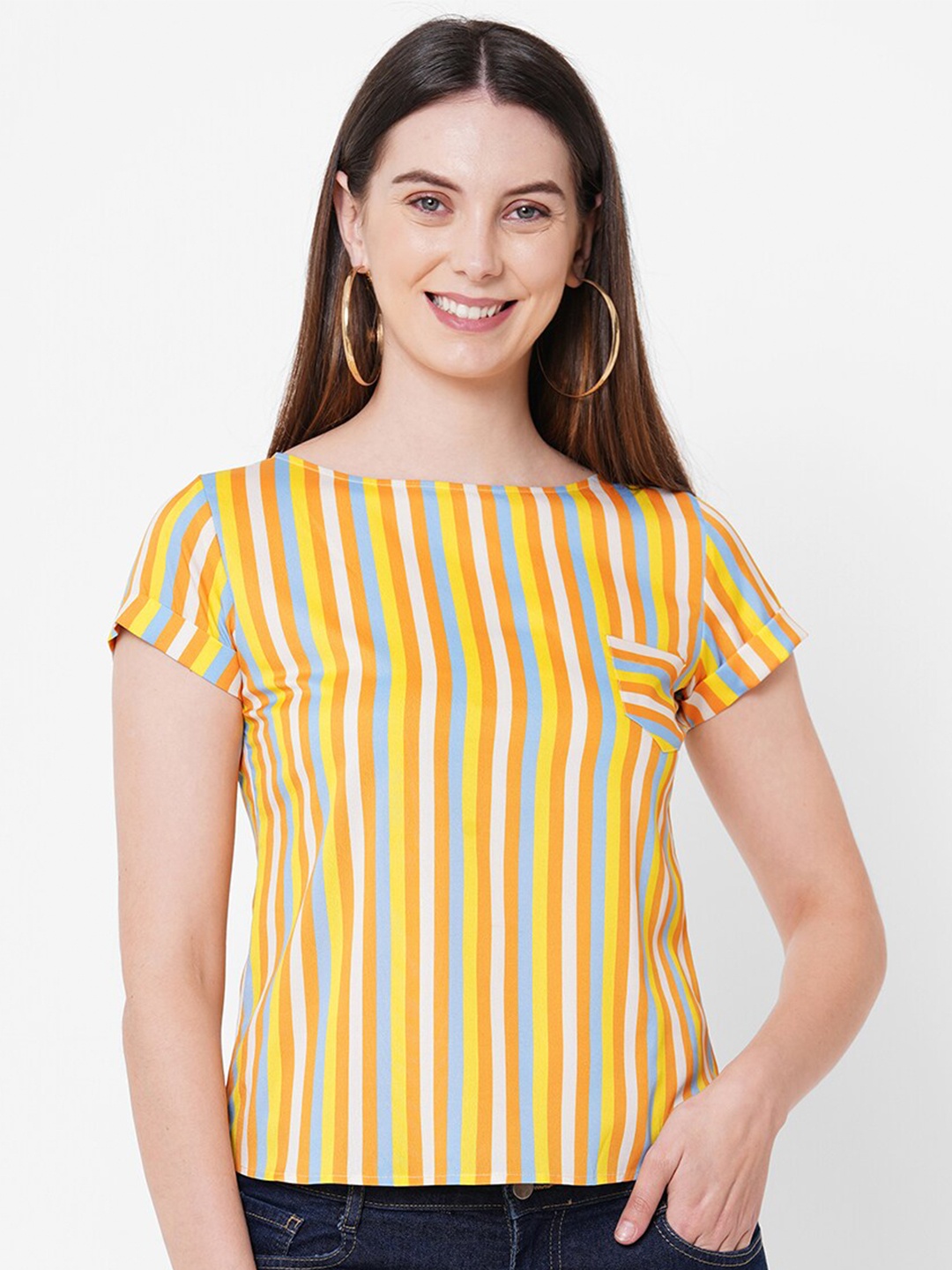 

MISH Yellow & marigold Striped Crepe Regular Top