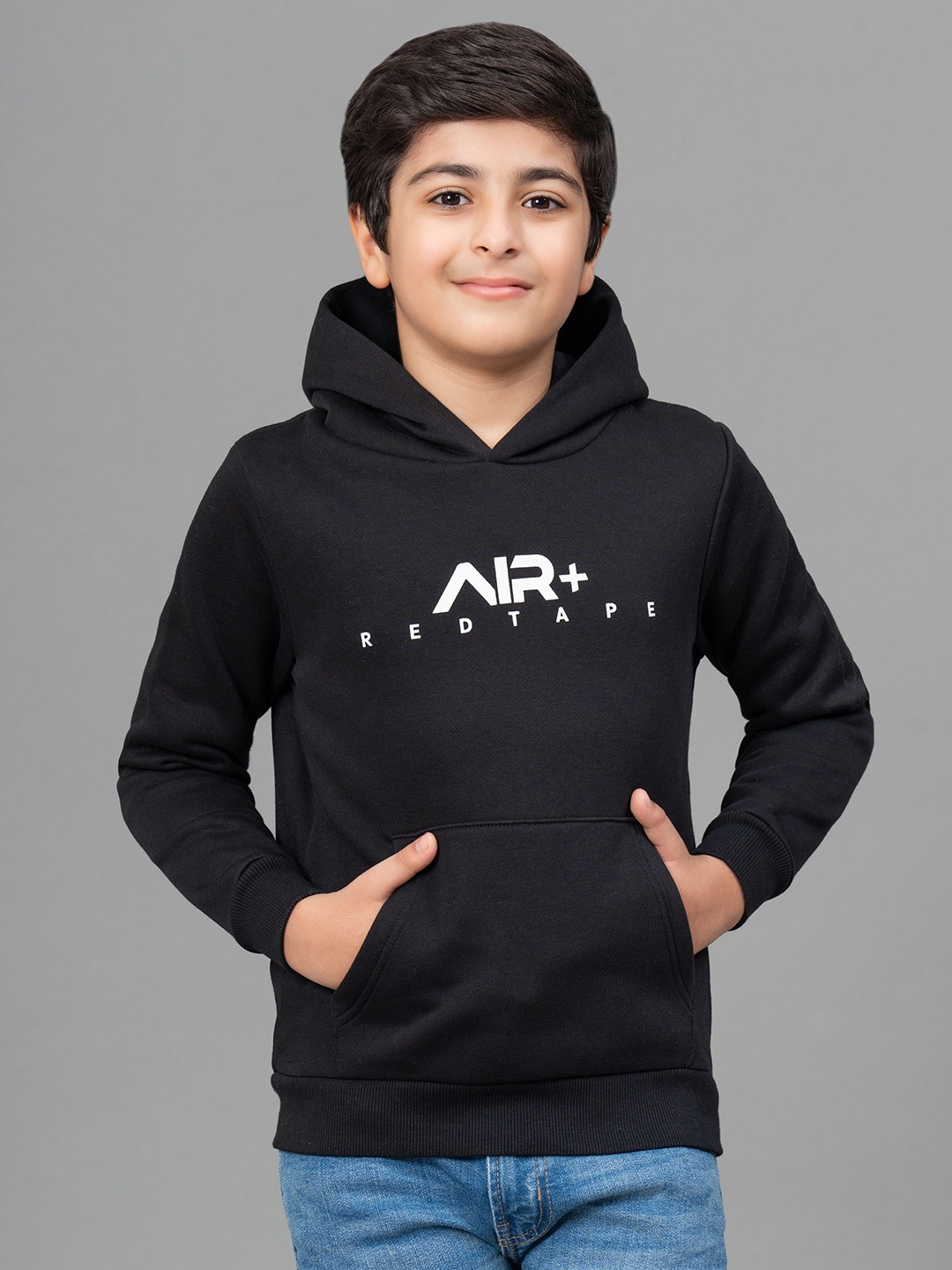 

Red Tape Boys Black Printed Hooded Sweatshirt