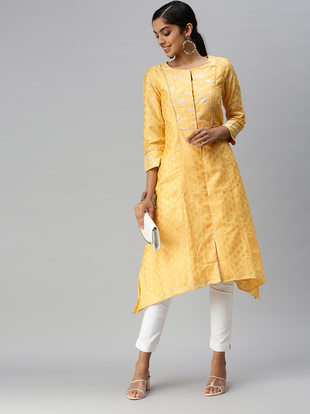 

Global Desi Women Mustard Yellow Ethnic Motifs Printed Kurta