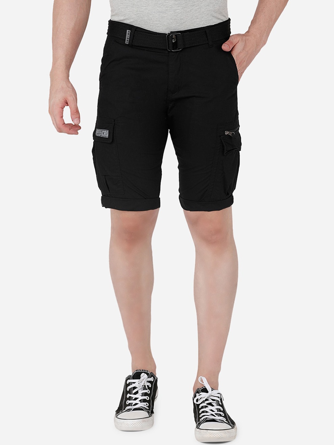 

beevee Men Black Pure Cotton Cargo Shorts with Belt