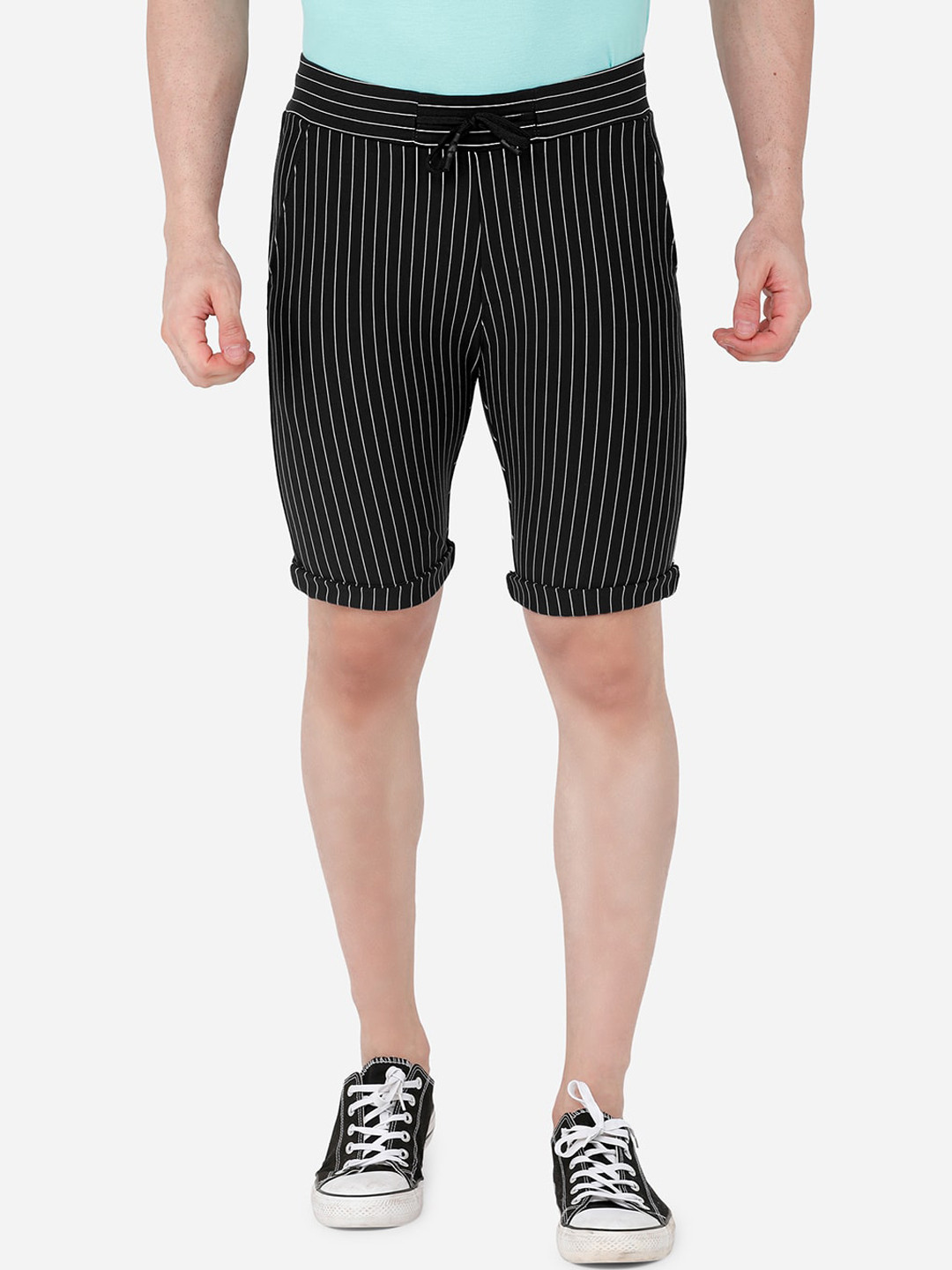 

beevee Men Black Striped Regular Shorts