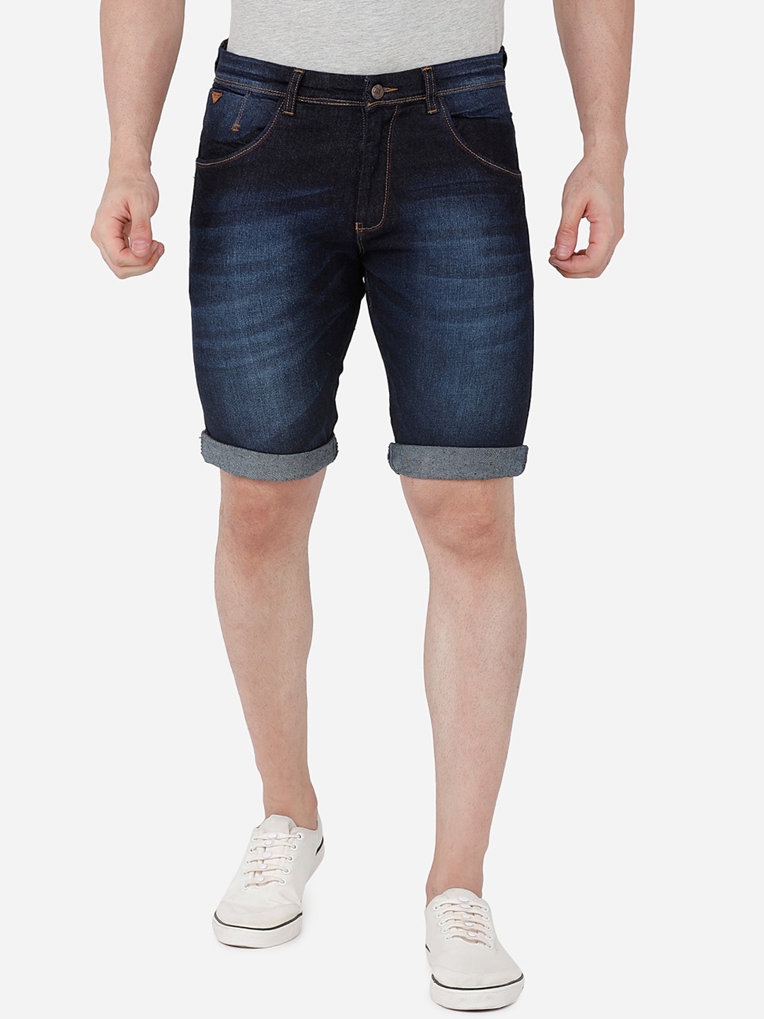 

beevee Men Blue Washed Denim Shorts